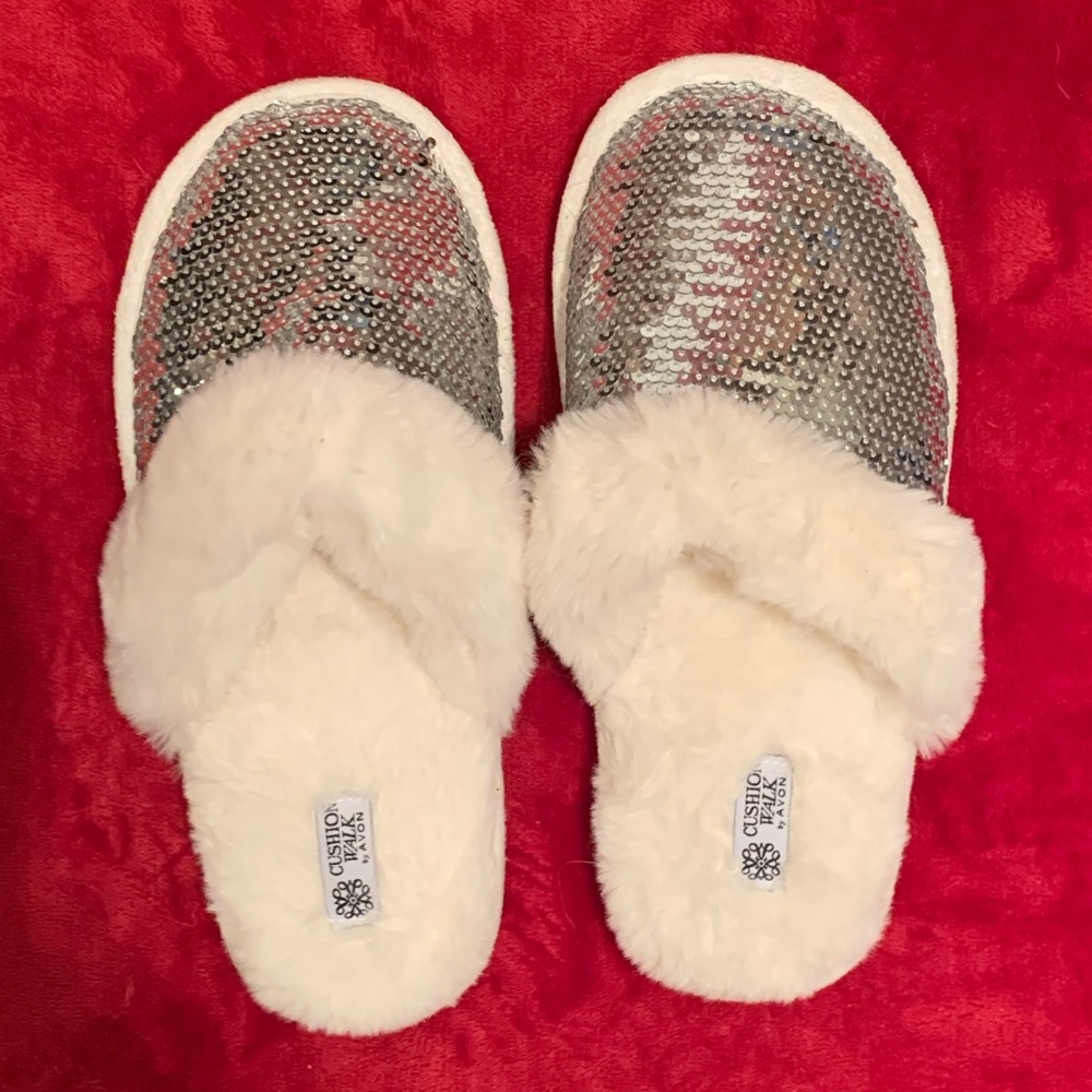 Avon cushion walk sequin slippers, size 7-8